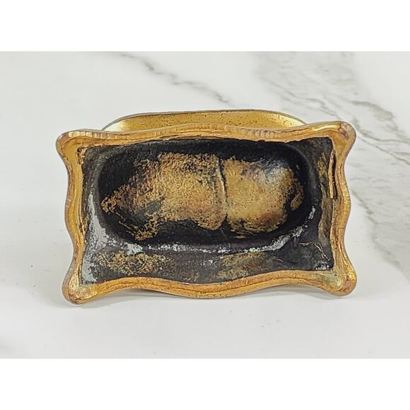 Rare Gold Brass Mini Trinket Coffin Chest Stamp Box 3 1/4" Home Art Decor Vtg - Picture 11 of 14